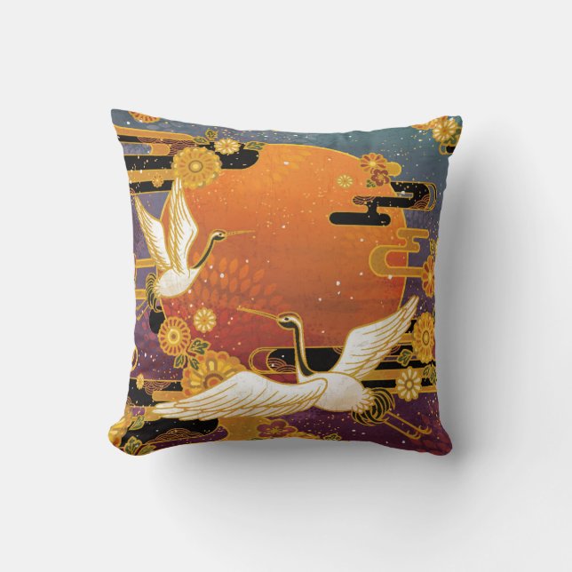 Coussin Crane Bird Chrysanthemum Motif japonais (Recto)