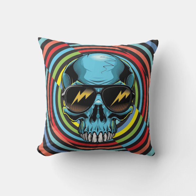 Coussin Crâne Coloré Hypno Avec Lunettes (Recto)