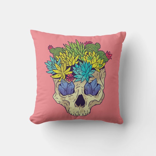Coussin Crâne, Cristaux, Succulents Avec Arrière - plan Ro (Recto)