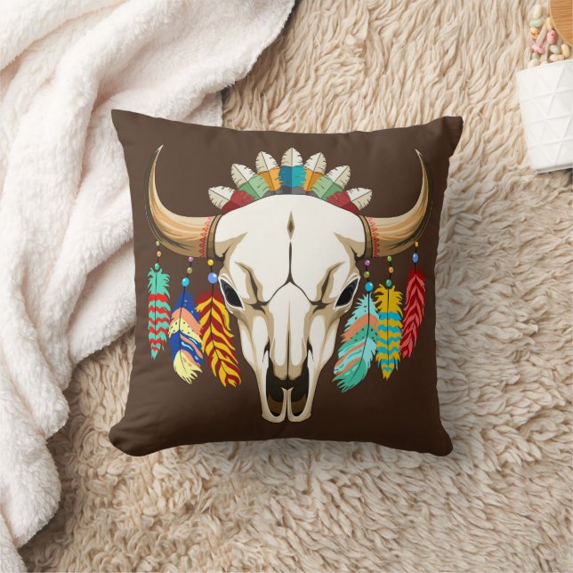 Coussin Crâne de Buffalo Emblème Amérindien (Couverture)