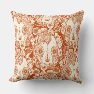 Coussin crâne de chat rouille damassée