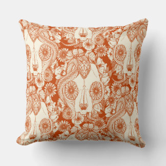 Coussin crâne de chat rouille damassée