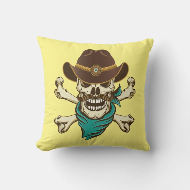 Coussin Crâne de cow-boy et os croisés (Recto)