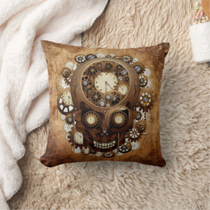 Coussin Crâne de cuivre grunge vintage de Steampunk