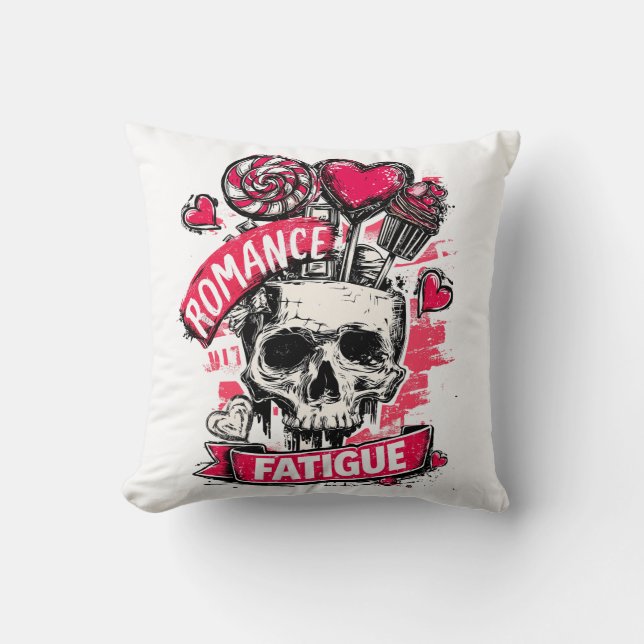 Coussin Crâne de fatigue amoureuse avec coeurs de bonbon e (Recto)