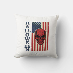 Coussin Crâne de Halloween Patriotique Vintage Épouvantabl