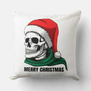 Coussin Crâne de Noël gothique avec chapeau de Père Noël –