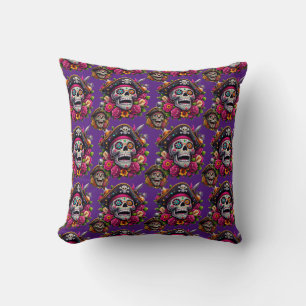Coussin Crâne de sucre - Crâne de jument de pirate (violet