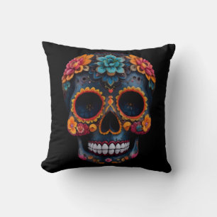Coussin Crâne de sucre décoratif vintage rétro brillant or