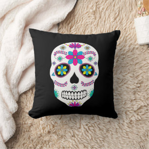 Coussin Crâne de sucre mexicain coloré