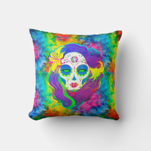 Coussin [Crâne de sucre psychédélique] Calavera à Cravate-