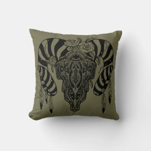 Coussin Crâne de taureau tribal