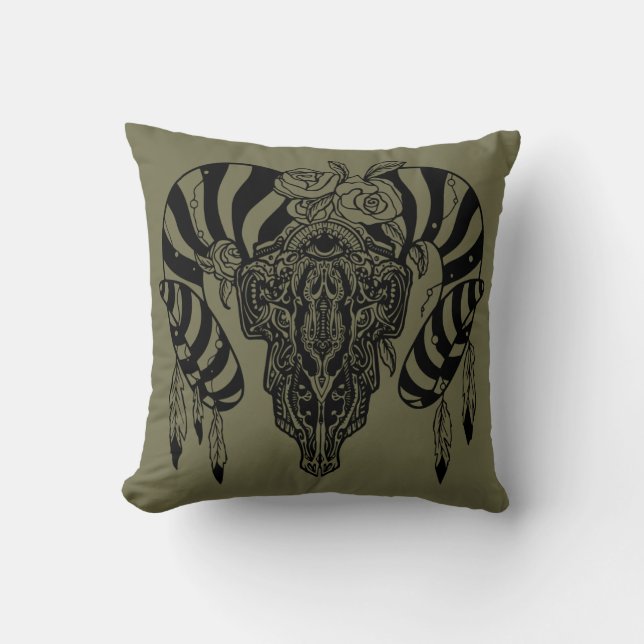 Coussin Crâne de taureau tribal (Recto)
