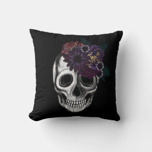 Coussin Crâne d'Halloween floral Black & Gold