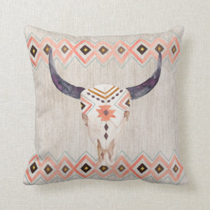 Coussin Crâne du sud-ouest de boeuf et motif tribal