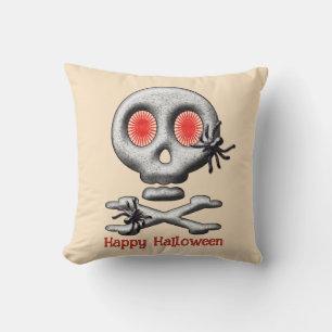 Coussin Crâne effrayant d'Halloween classique et araignées