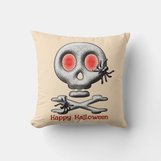 Coussin Crâne effrayant d'Halloween classique et araignées (Recto)