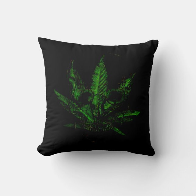 Coussin Crâne Effrayant et Plante en Pot (Recto)