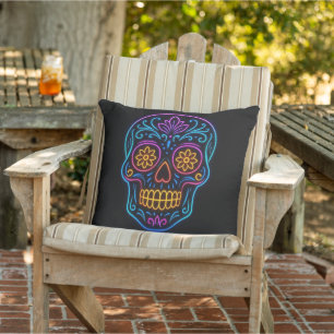 Coussin Crâne en sucre néon noir/bienvenue jour des morts