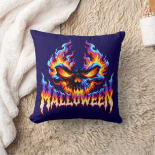 Coussin Crâne enflammé pour décoration d'Halloween