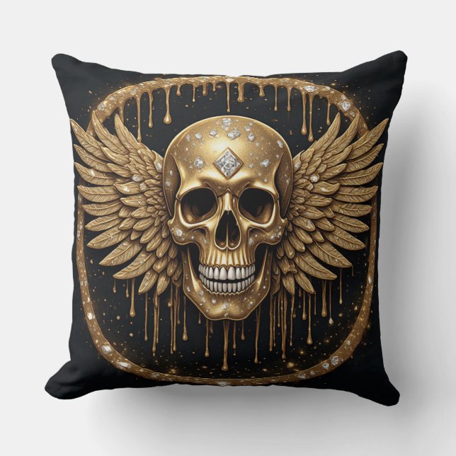 Coussin 💀 Crâne et ailes Cadeau gothique pour les fans de (Recto)