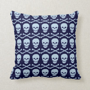 Coussin Crâne et carreau bleus d'os croisés