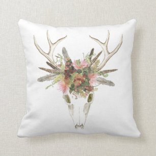 Coussin Crâne et fleurs de cerfs communs