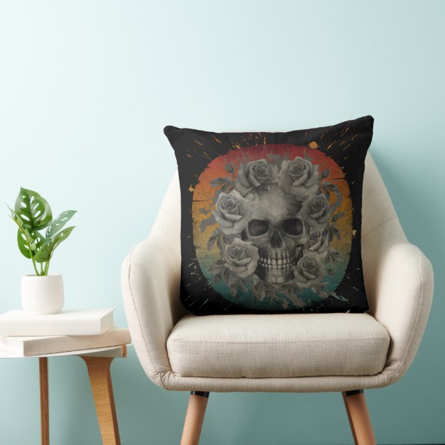 COUSSIN CRÂNE ET FLEURS VINTAGE NOIR ET BLANC (Chaise)