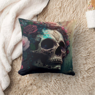 Coussin Crâne et motif de design de roses décoratives