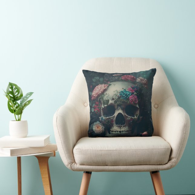 Coussin Crâne et motif de roses décoratives (Chaise)