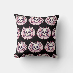 Coussin Crâne et Os en Rose Pastel