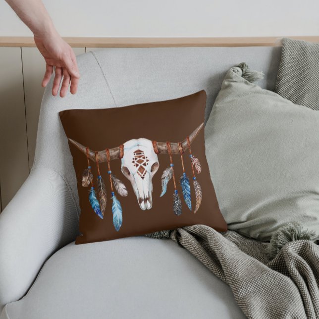 Coussin Crâne et plumes Western Steer (Créateur téléchargé)