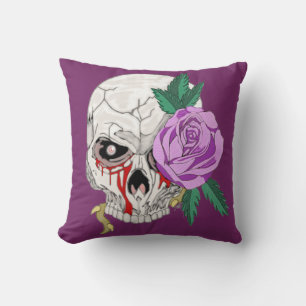 Coussin Crâne et Rose
