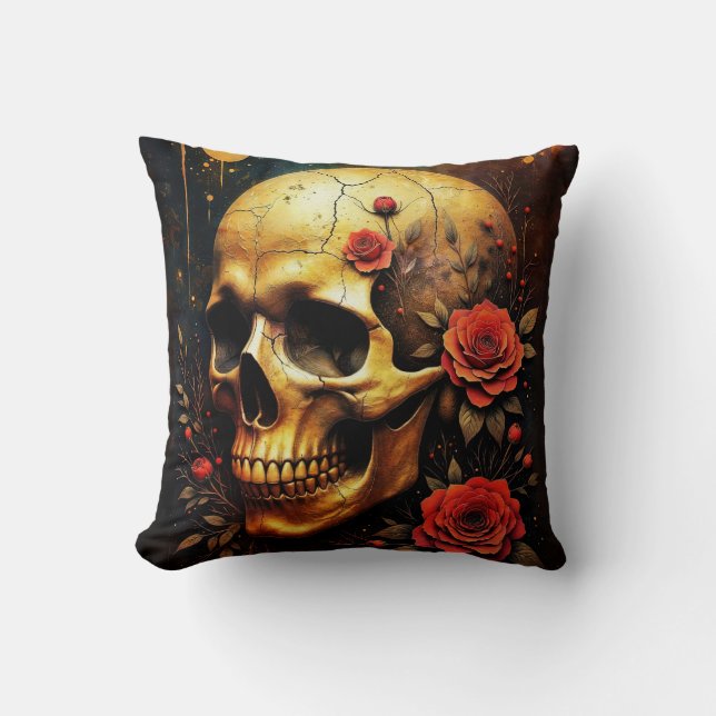 Coussin Crâne et roses (Recto)
