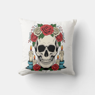 Coussin Crâne floral avec bougies Halloween