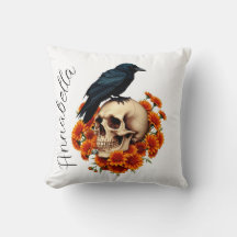 Crâne floral et nom personnalisé Corbeau