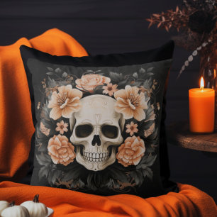 Coussin Crâne Floral Halloween Vintage