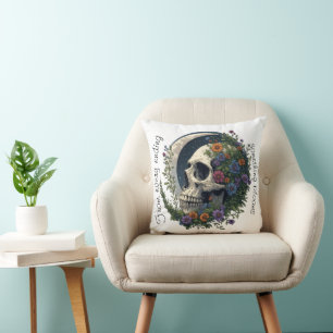 Coussin Crâne Floral & Lune Art Gothique Céleste