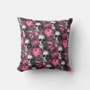 Coussin Crâne Floral Rose Élégant