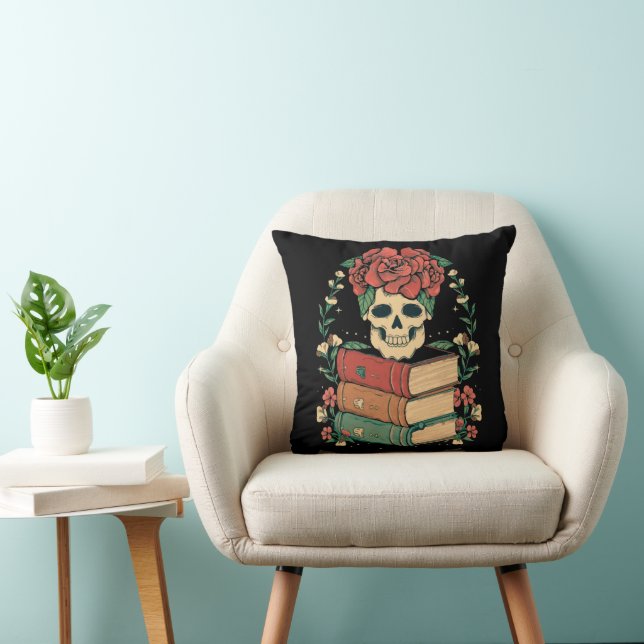 Coussin Crâne floral sur vos livres (Chaise)