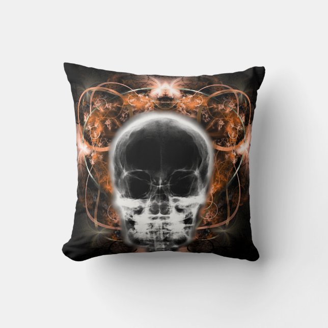Coussin Crâne fractale à papillon X-Ray - Orange (Recto)