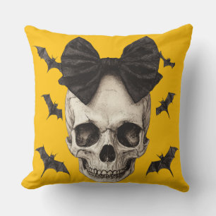 Coussin 🦇 Crâne Gothique avec Noeud