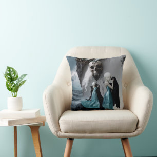 Coussin Crâne noir chat ombre travail occulte cuisine AI A