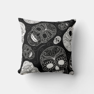 Coussin crâne noir et blanc