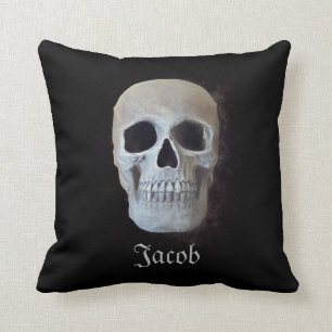 Coussin Crâne Noir et Blanc Gothique Design d'art tendanc