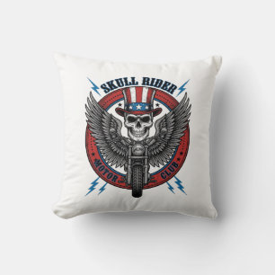 Coussin Crâne Patriotique Moto Aigle Vintage