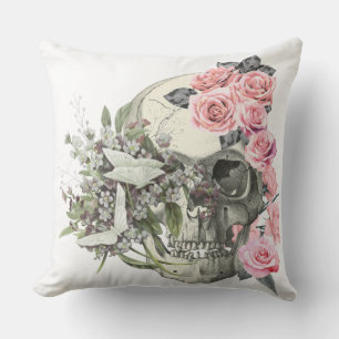 Coussin Crâne rose Roses