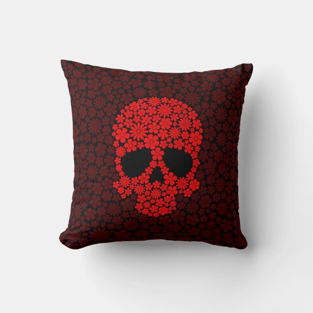 Coussin Crâne rouge de fleurs sauvages (Recto)