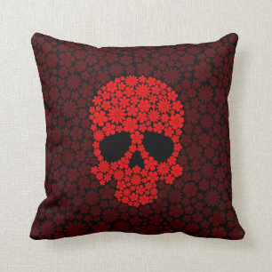 Coussin Crâne rouge de fleurs sauvages