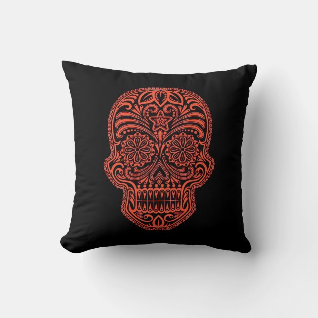 Coussin Crâne rouge et noir décoratif de sucre (Recto)